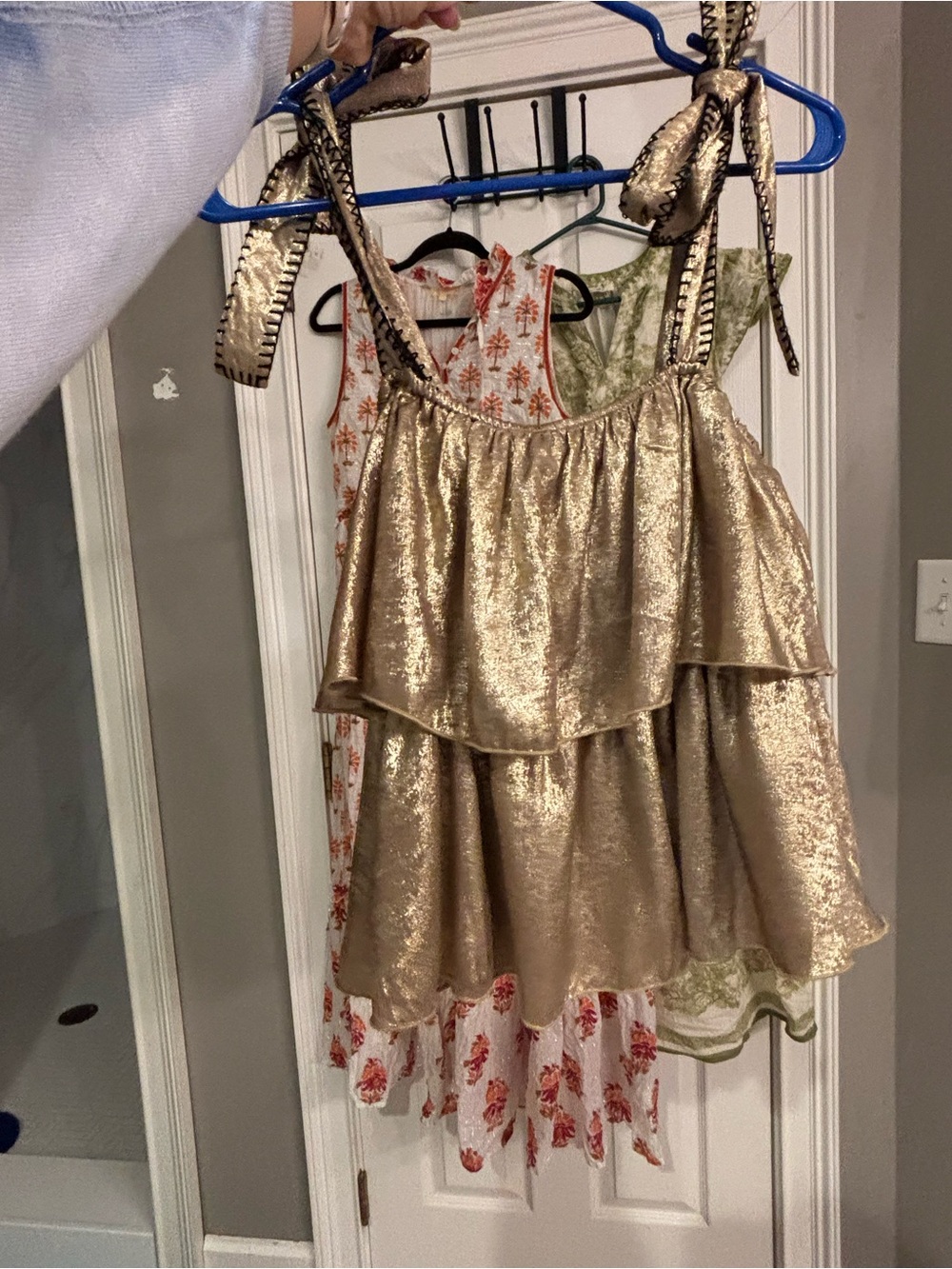 TCEC Gold Metallic Tie-Shoulder Tiered Top